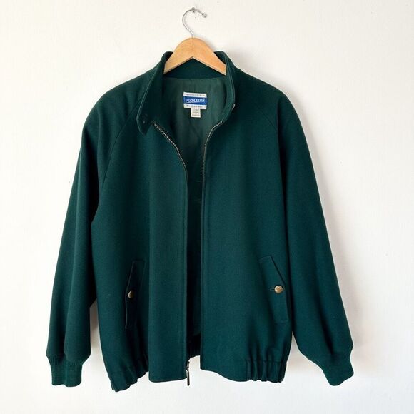 Pendleton Vintage Women’s Virgin Wool Jewel Evergreen Oversized Mock Neck Bomber - Picture 2 of 13